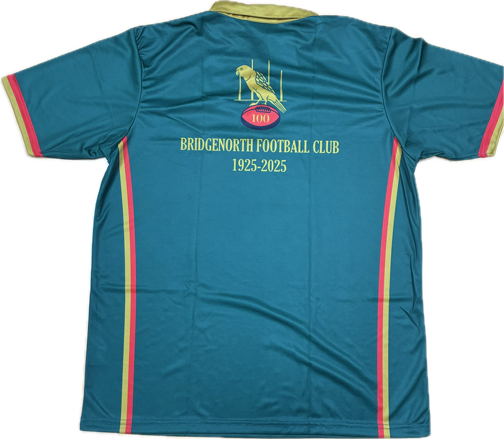 Green polo top with Bridgenorth Football Club branding on a white background