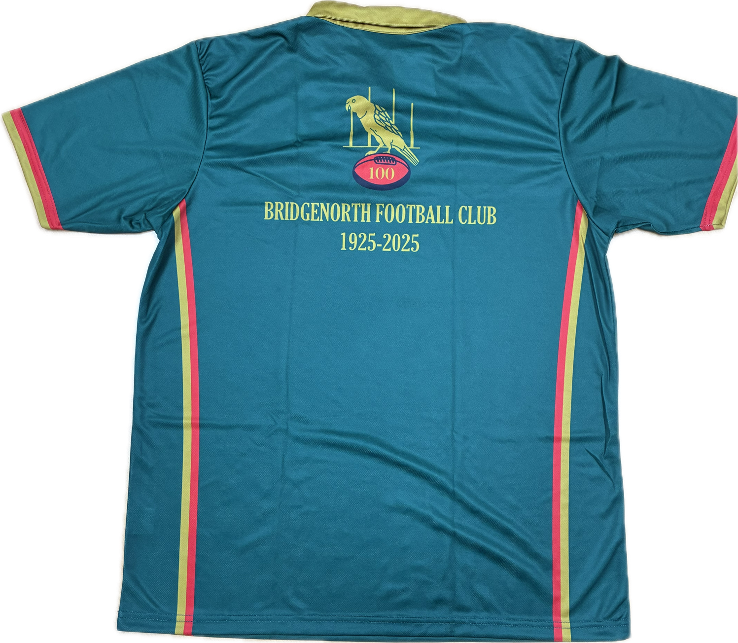 Green polo top with Bridgenorth Football Club branding on a white background