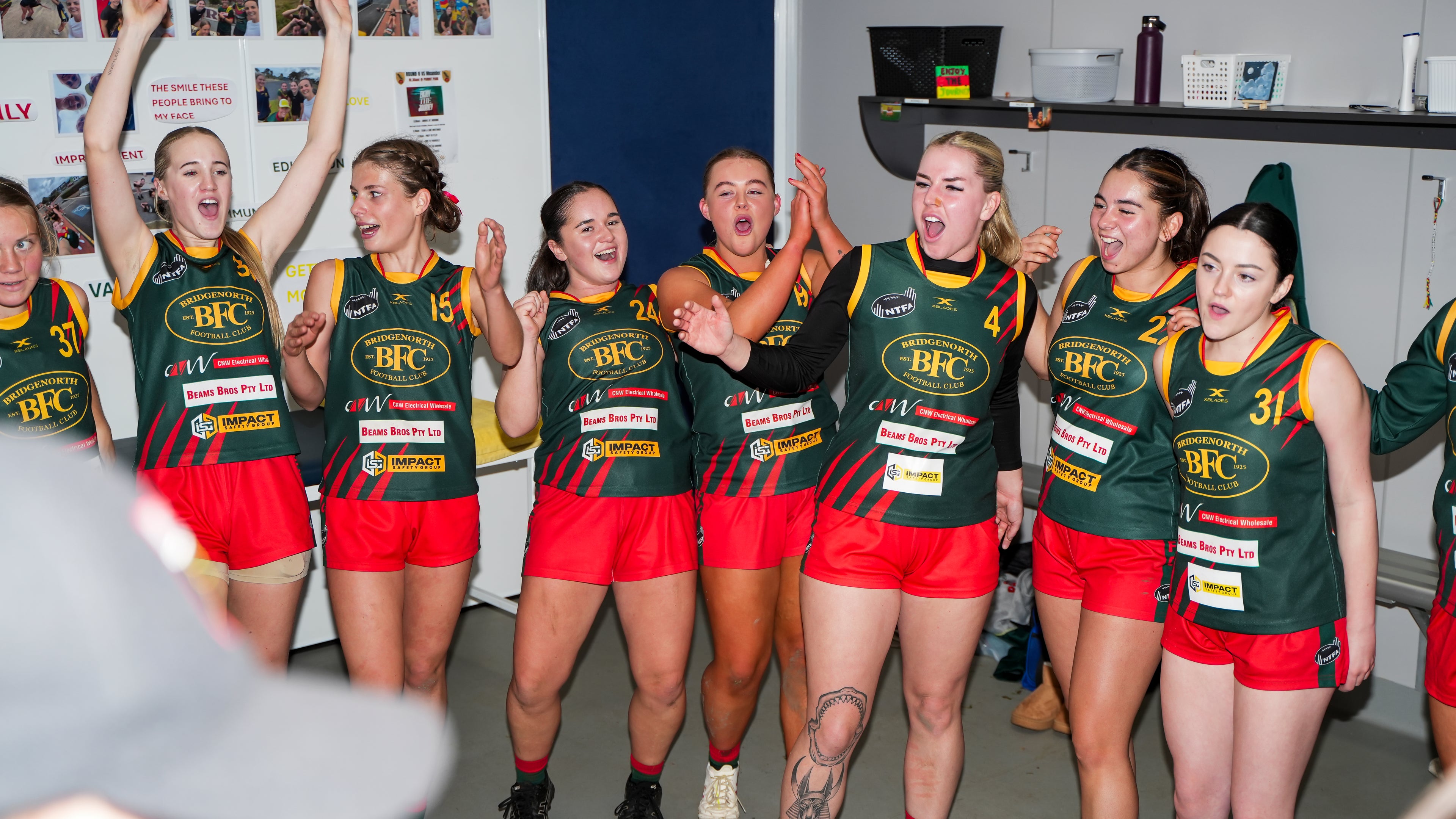 Womens Senior team celebrating in the club rooms at Bridgenorth Football Club