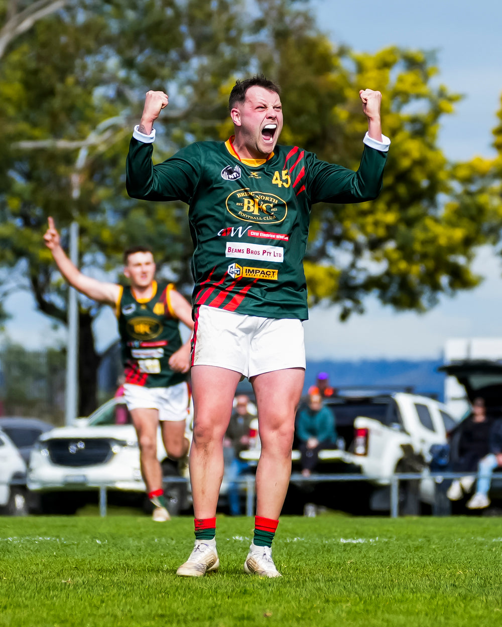 Aaron Woods celebrating