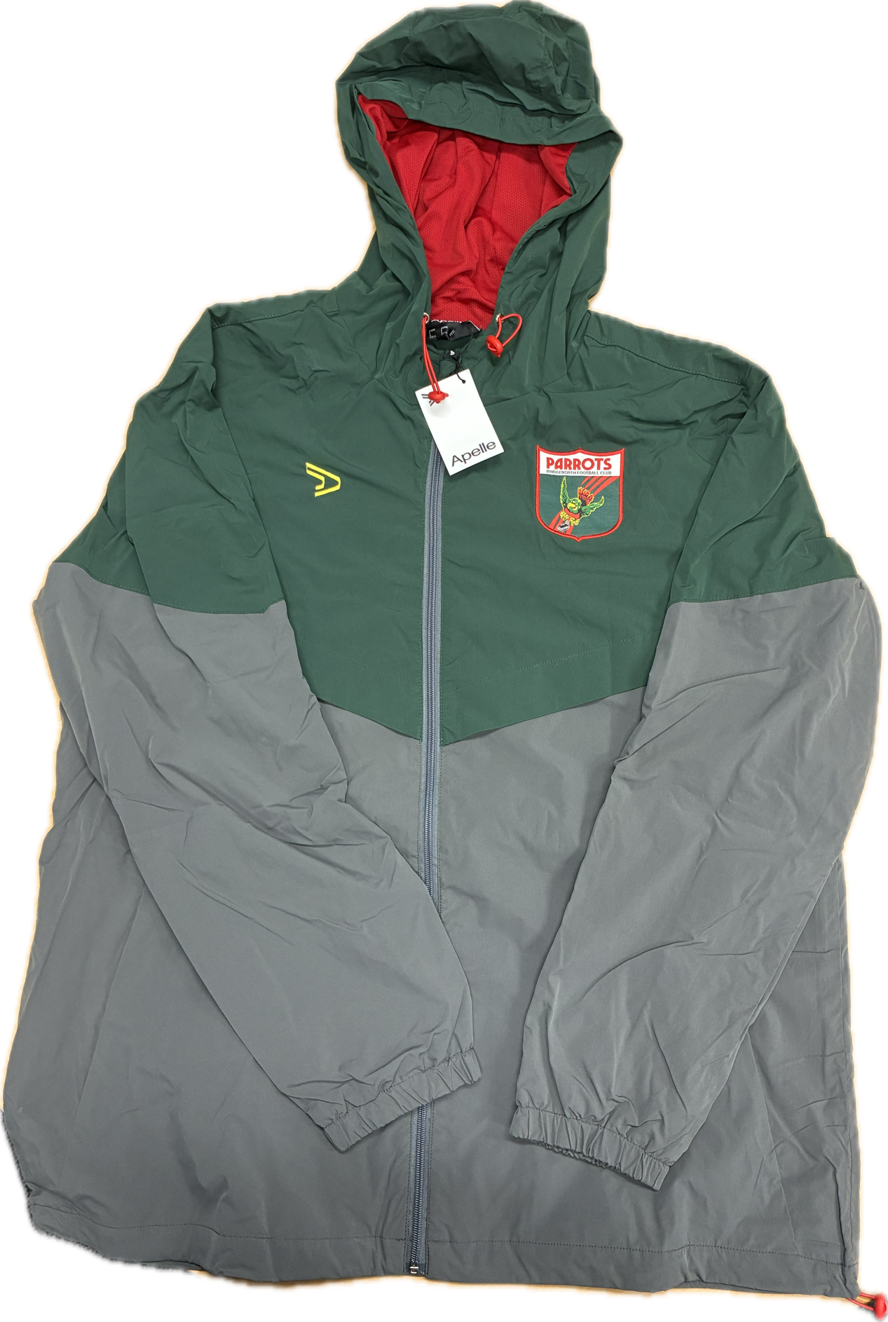 Green and gray jacket with a Bridgeorth logo on a white background